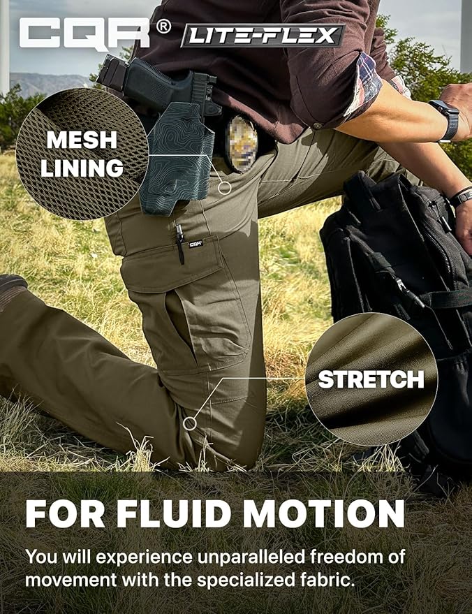 CQR Women's Flex Stretch Tactical Pants, Water Resistant Ripstop Cargo Work Pants with Pockets for Outdoor & Hiking