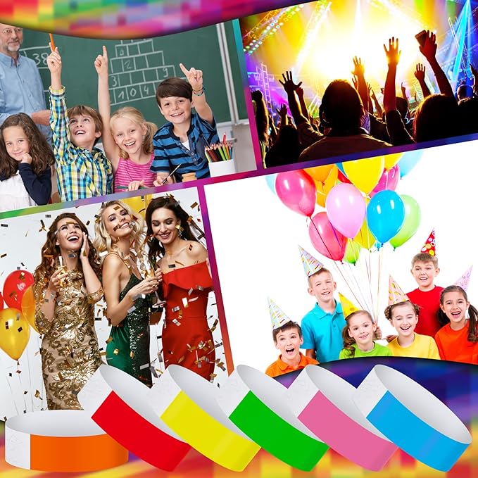 Tudomro 12000 Pcs Paper Wristbands Arm Bands for Events Neon Wrist Bands Lightweight Colored Concert Party Wristbands Adhesive Party Armbands Paper Bracelets Waterproof Hand Bands (Bright Color)