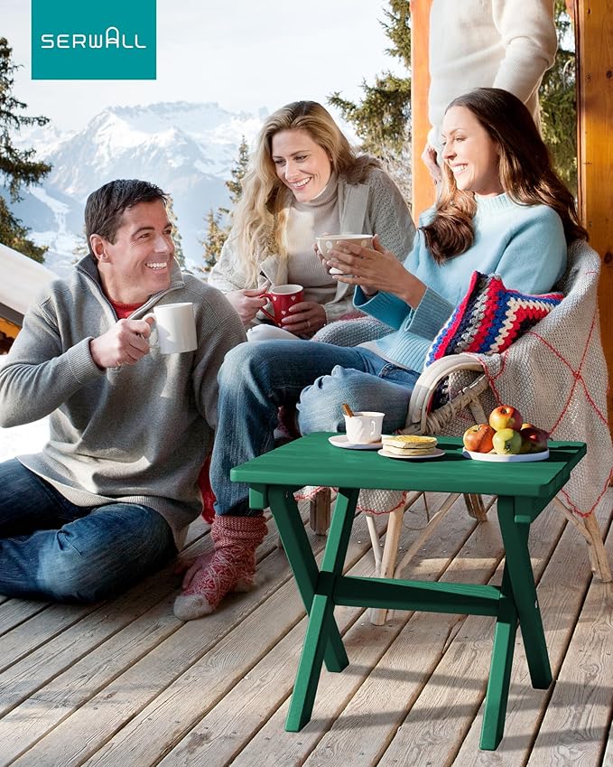 SERWALL Folding Outdoor Side Table Set of 2, Portable Adirondack Side Table, Green