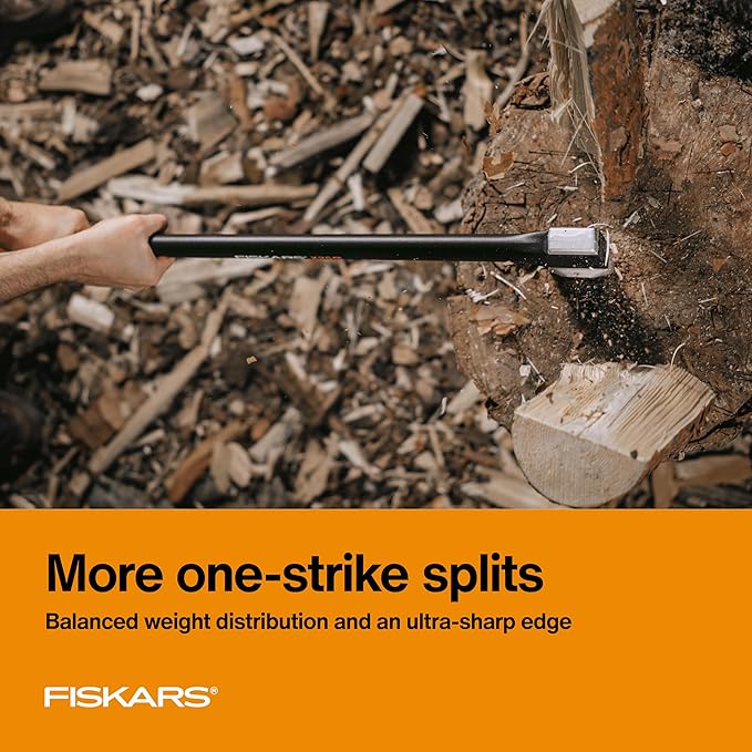 Fiskars X25 Splitting Axe, 28" Wood Splitting Axe for Medium to Large Size Logs with Shock Absorbing Handle and Sheath, Split Firewood, Forged Steel Blade, Bushcraft Gear and Camping Hatchet
