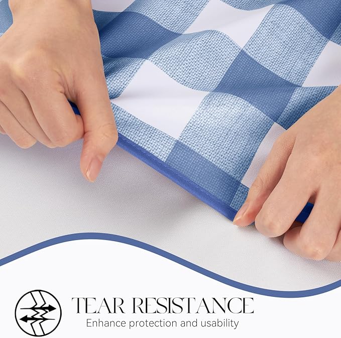 MOSAYT Rectangle Vinyl Tablecloth, 100% Waterproof Buffalo Gingham Plastic Table Cloth, Heavy Duty Wipeable Table Covers for Picnic, Outdoor, Camping - 54 x 108, Blue