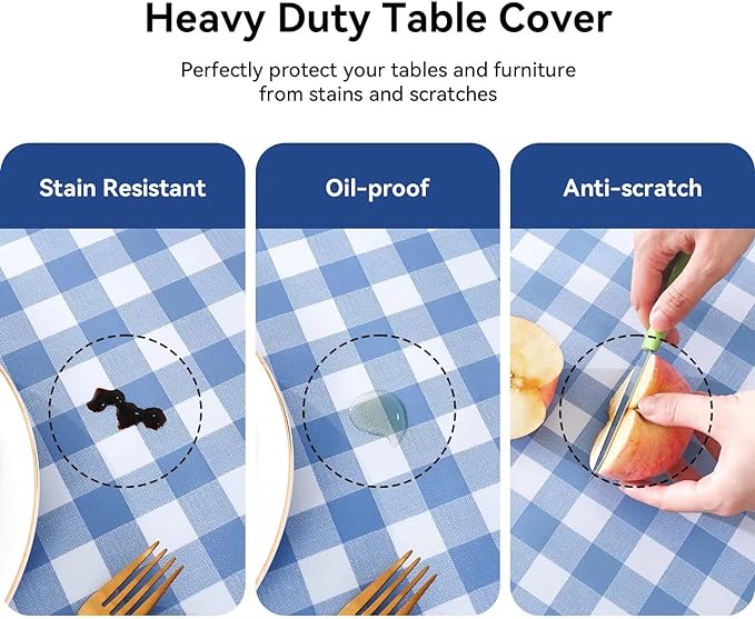 Romanstile Rectangle Vinyl PVC Tablecloth, 100% Waterproof Buffalo Plaid Plastic Table Cloth, Oil Proof Heavy Duty Wipeable Table Covers for Dining/Camping/Picnic/Outdoor - 60 x 120, Blue and White