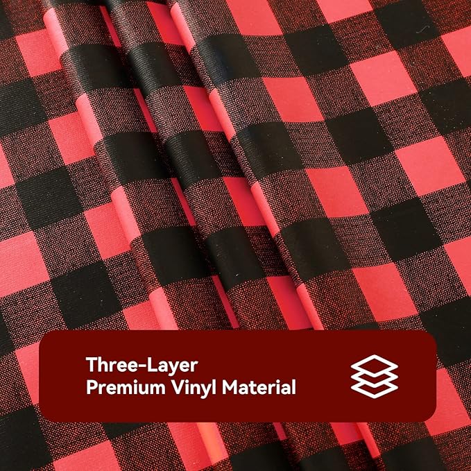 Romanstile Rectangle Vinyl PVC Tablecloth, 100% Waterproof Buffalo Plaid Plastic Table Cloth, Oil Proof Heavy Duty Wipeable Table Covers for Dining/Camping/Picnic/Outdoor - 60 x 102, Black and Red