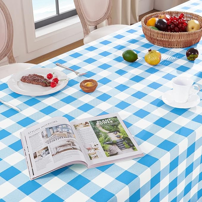 Softalker Gingham Checkered Rectangle Tablecloth - Waterproof Buffalo Plaid Table Cloth Stain Resistant Washable Table Cover for Picnic/Camping/Outdoor - Blue and White, 60 x 120 Inch