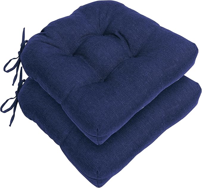 RACE LEAF Outdoor Seat Cushions Set of 2, 19" x 19" Square Patio Cushions, Plump Filling Tufted Water-Resistant Olefin Chair Seat Cushion with Ties for Non-Slip Support, Navy