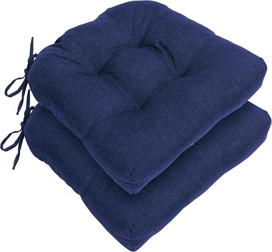 RACE LEAF Outdoor Seat Cushions Set of 2, 19" x 19" Square Patio Cushions, Plump Filling Tufted Water-Resistant Olefin Chair Seat Cushion with Ties for Non-Slip Support, Navy