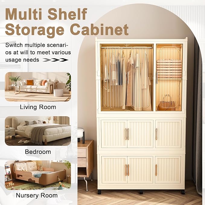 Collapsible Expandable Wardrobe Closet, Multi-Function Plastic Wardrobe,Wardrobes Storage Cabinet (8 Cubes+1 Hanging Rod)