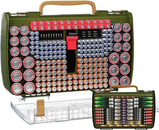 Large Capacity 269 Battery Organizer Storage Case with Tester, Double-Side Battery Holder Container for AA AAA AAAA C D 9V Lithium 3V CR123 CR2032 CR1632 18650 Batteries(Box Only) (Green)