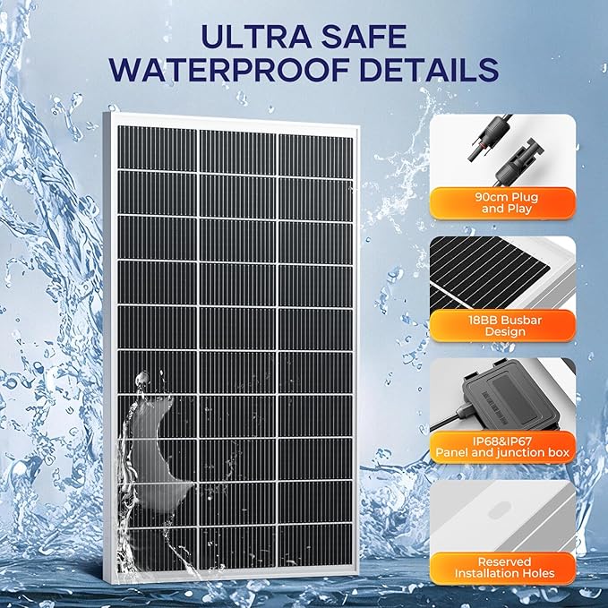 200 Watt Solar Panel 18BB N-Type 6Pcs 1200W Solar Panel 12V 24.3% High Efficiency Monocrystalline PV Module for RV Camper Marine Home Rooftop Power Station Off-Grid Systems