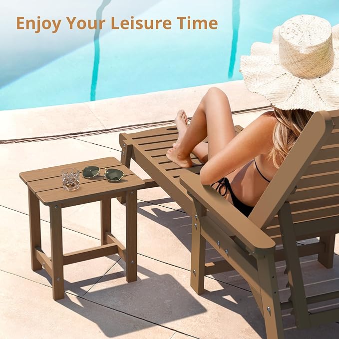 LUE BONA Outdoor Side Table Set of 2, HDPS Small Outdoor Table, Adirondack Side Table, Outside End Table for Patio, Porch, Deck, Pool, Weather Resistant/Easy Maintenance/Indoor or Outdoor Use, Brown