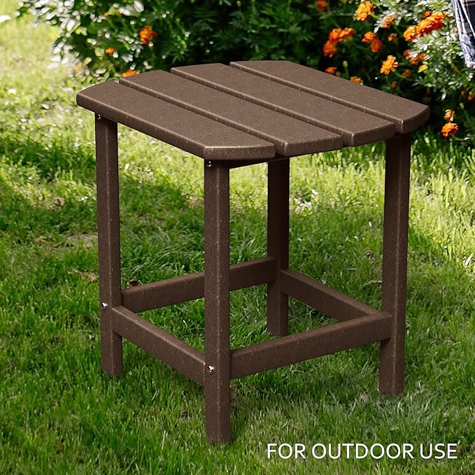 TORVA Patio Adirondack Side Table, Outdoor End Tables All-Weather Resistant HDPE Humidity-Proof Long Time Use for Deck, Lawn,Garden, Porch, Backyard End Table（Brown Color-1 Tier）