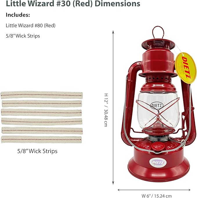 Light of Mine - Dietz #30 Little Wizard Red Oil Lantern with 5/8" Replacement Wick Strips (Red)
