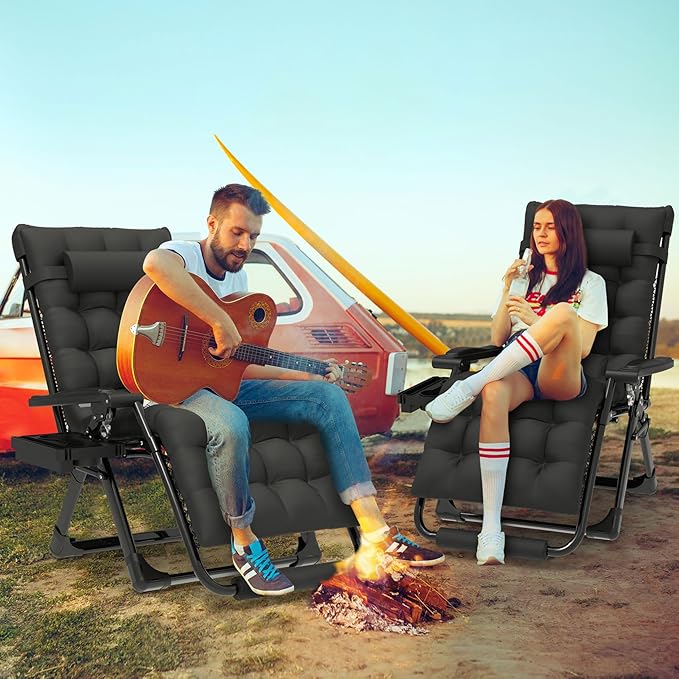 ZENPETIO 29In XL Zero Gravity Chair w/Cushion, Zero Gravity Recliner Lounge Chair for Indoor and Outdoor, Reclining Camping Chair for Lawn, Anti Gravity Chair with Cup Holder and Footrest, 440LBS