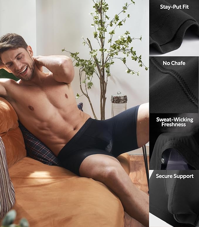DAVID ARCHY Men's Underwear Ultra Soft Modal Dual Pouch Trunks Ball Pouch Bulge Enhancing Boxer Briefs for Men 3 or 4 Pack