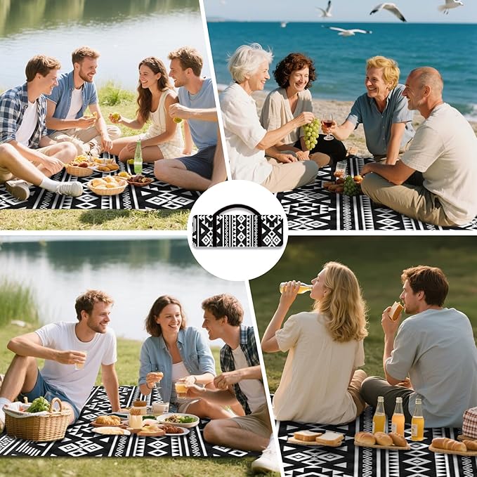80"x60" Waterproof Picnic Blanket Large Outdoor Camping Blanket Foldable Picnic Camping Blanket Thicker Machine Washable Picnic Mat Portable Wearable for Picnics, Camping