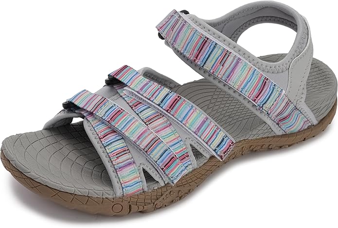 WHITIN Women’s Hiking Sandals with Arch Support | Adjustable Hook and Loop Straps | Durable Sport Sandals for Outdoor Adventure