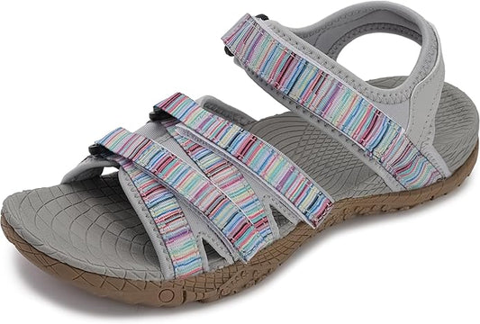 WHITIN Women’s Hiking Sandals with Arch Support | Adjustable Hook and Loop Straps | Durable Sport Sandals for Outdoor Adventure
