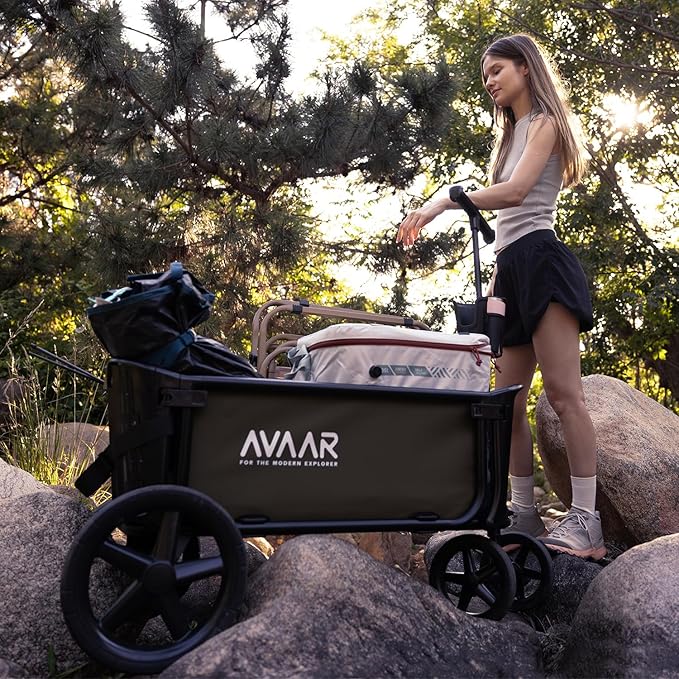 400lbs Large Capacity Collapsible Wagon Cart,Folding Utility Heavy Duty,All Terrain Big Wheels for Garden Camping Sports Outdoor Shopping, Green