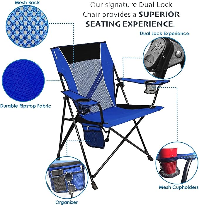 Kijaro Dual Lock Folding Camp Chairs - Versatile for Sports, Outdoors & Lawns - Locks Positions - Maldives Blue