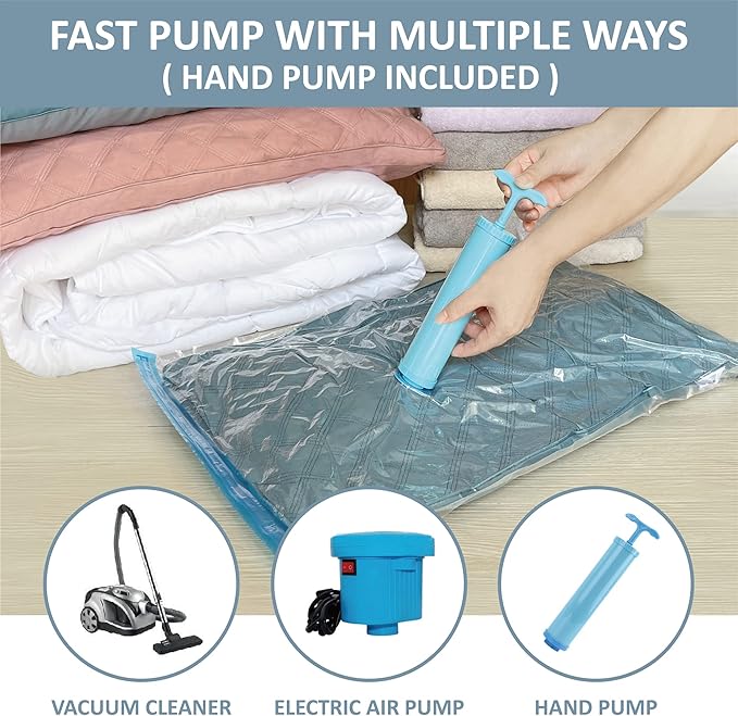 10 Large Vacuum Storage Bags with Hand Pump, Large Vacuum Seal Bags for Clothing, Space Saver Bags for Travel Lugggage, Blankets, Comforters