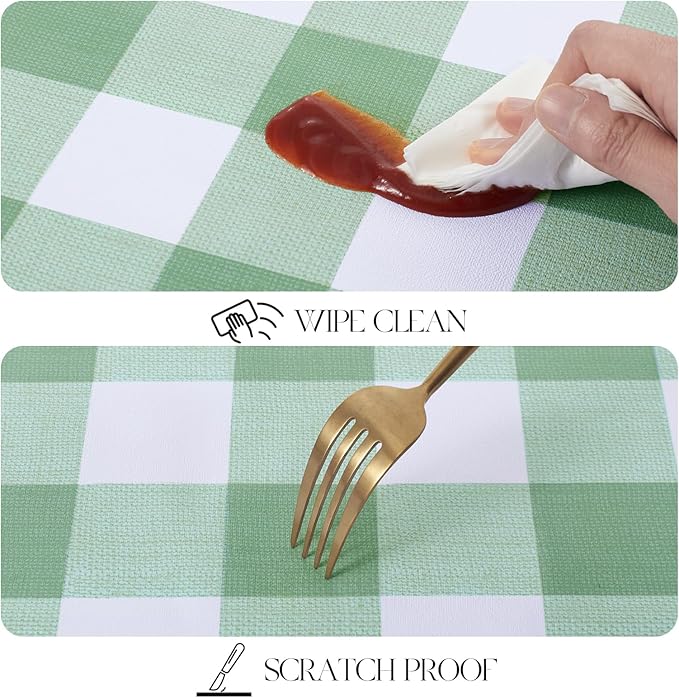 MOSAYT Rectangle Vinyl Tablecloth, 100% Waterproof Buffalo Gingham Plastic Table Cloth, Heavy Duty Wipeable Table Covers for Picnic, Outdoor, Camping - 54 x 108, Green