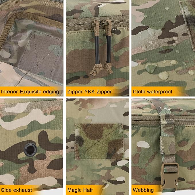 PETAC GEAR 4 PCS Tactical Modular Packing Cubes with Waterproof Material, Large Capacity Storage Bag, Easy Clean Outdoor Travel Organize Storage Pouches Bags (MC)