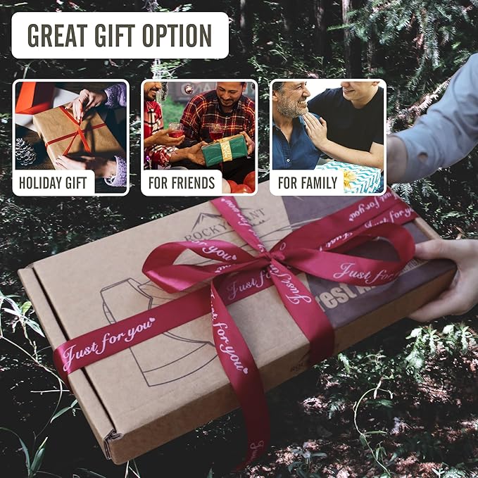 ROCKYGIANT 11'' Small Axe Hatchet, Camping Axe for Limbing or Splitting Kindling and Firewood, Hand Forged, with Leather Sheath and Hickory Wood Handle, for Outdoor Garden Forest