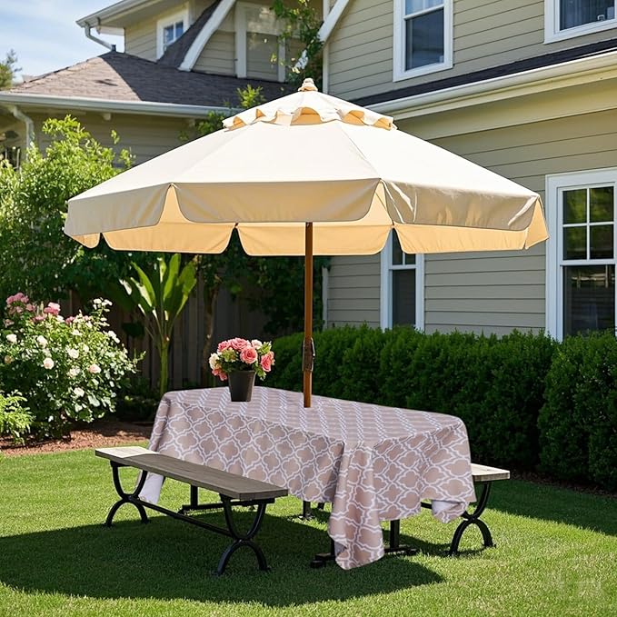 Poise3EHome 60X84 Outdoor/Indoor Waterproof Spillproof Rectangle Tablecloth with Umbrella Hole for Camping, Picnic, Afternoon Tea, BBQ, Khaki