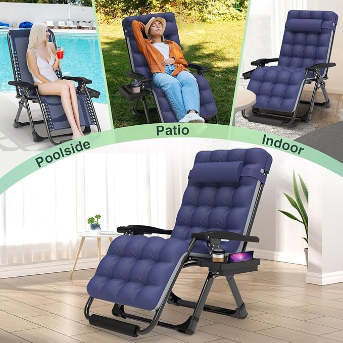 Suteck Oversized Zero Gravity Chair,29In XL Lounge Chair w/Removable Cushion&Headrest, Reclining Camping Chair w/Upgraded Lock and Footrest, Reclining Patio Chairs Recliner for Indoor Outdoor