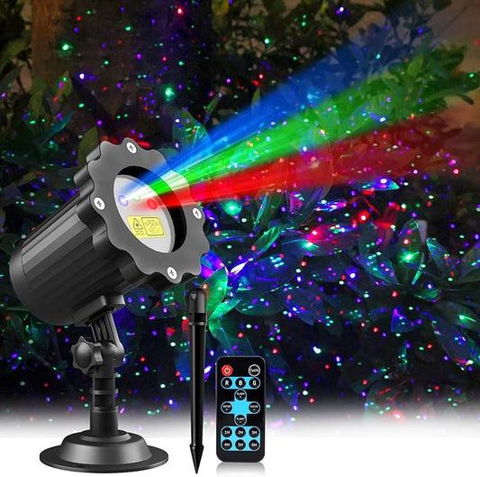 Waterproof Firefly Laser Projector Lights Outdoor,12 Effect Moving RGB Lights Show Laser Projection with RF Remote and Timer for Wedding Halloween Christmas Holiday Party Patio Garden Landscape Decor