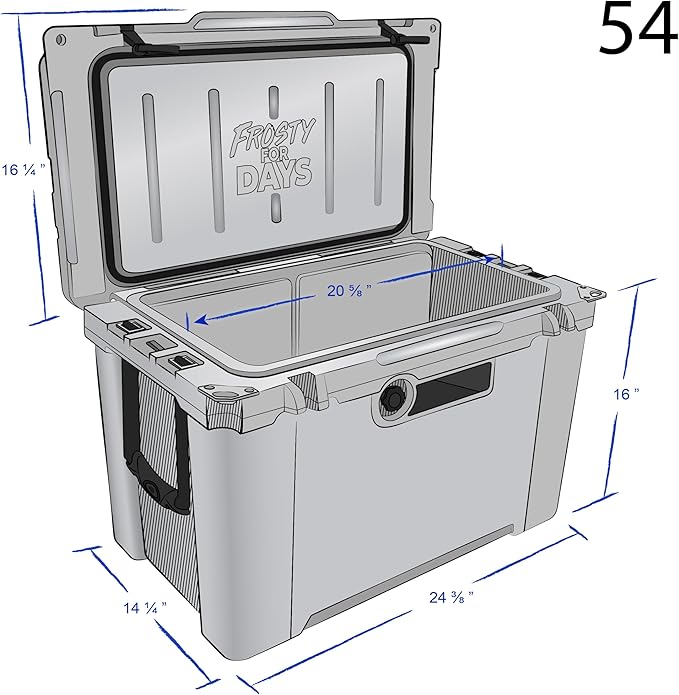 Made in USA Frosted Frog Hyper-Light 54 Quart Hard Cooler Insulated Portable Ice Chest Box for Beach, Beverages, Camping, Fishing, Boat, Barbecue, 30% Lighter Than Rotomolded Coolers
