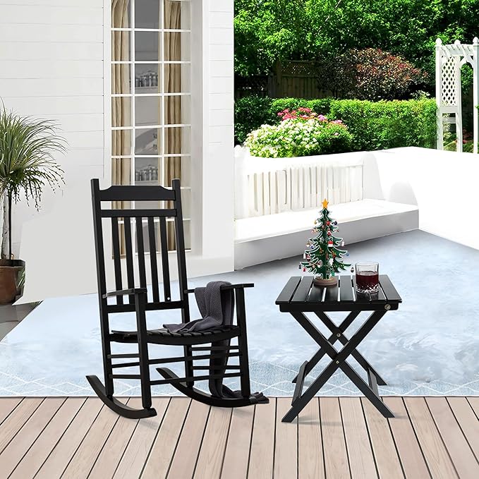 Outdoor Patio Side Table Set of 2 Small Wood End Square Table Folding Coffee Furniture for Living Room, Bedroom, Plant Stand, Camping Portable Black