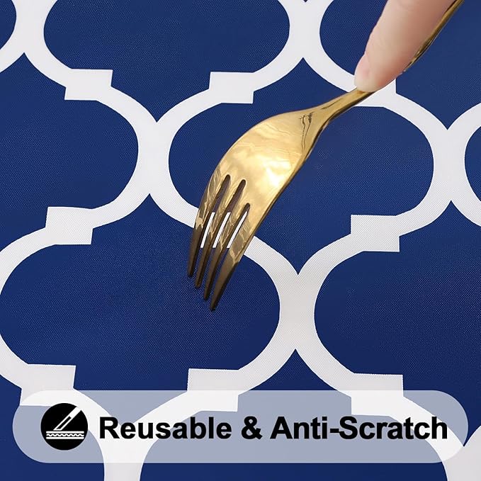 Smiry Rectangle Picnic Table Cover, Waterproof Elastic Fitted Camping Tablecloths for 4 Foot Tables, Wipeable Flannel Backed Vinyl Tablecloth Protector for Indoor, Outdoor (Navy, 24x48 Inches)