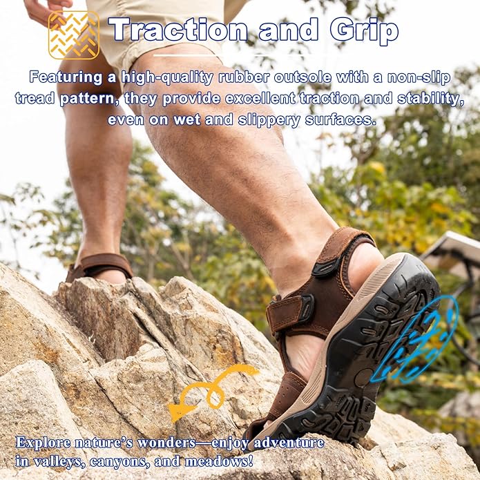 Men's Sport Sandals Closed Toe Leather Hiking Athletic Walking Outdoor Beach Trail River Fishing Water Shoes Lightweight Comfortable Waterproof