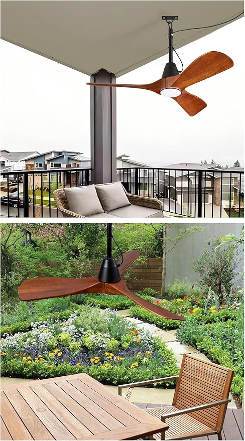 3 Blades Wood Outdoor Ceiling Fan with Light for Patios, Farmhouse Rustic Ceiling Fans with Lights, 42" Plug-in Wet Rated Outdoor Gazebo Fan for Exterior House Porch Patio, Waterproof,F245