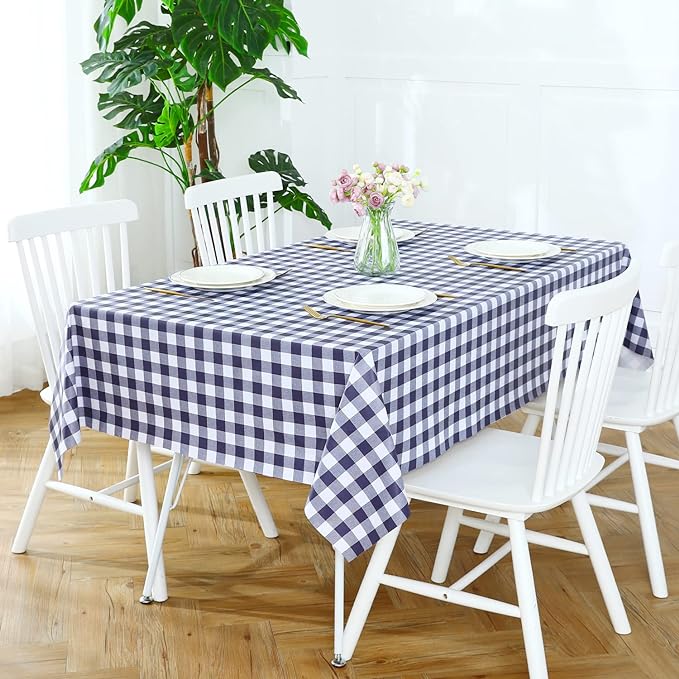Romanstile Rectangle Vinyl PVC Tablecloth, 100% Waterproof Buffalo Plaid Plastic Table Cloth, Oil Proof Heavy Duty Wipeable Table Covers for Dining/Camping/Picnic/Outdoor - 54 x 78, Navy Blue