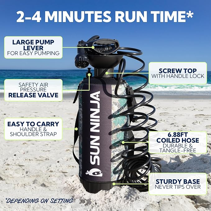 SUN NINJA Portable Shower, Camping Shower with 7 Mode Shower Head, Neoprene Cover Helps Keep Water Warm, High Pressure Hose, Easy to Carry