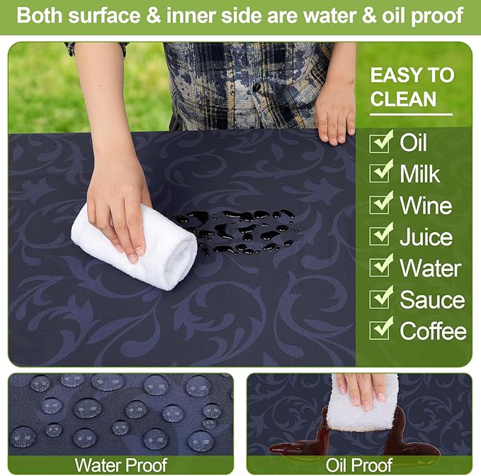 Picnic Table Cover with Bench Covers Camping Essentials Waterproof Windproof Camping Tablecloth with Drawstring Bag, Fitted Rectangle Tables and Seats, 72in, Midnight Blue