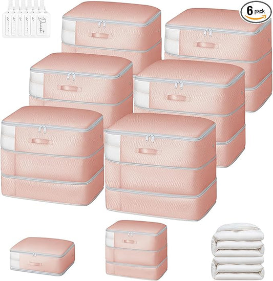 DIMJ Comforter Storage Bag - 110L Ultra Space Saving Self Compression Organize 6 Pack for Duvet, Pillow, Bedding, Blanket Storage Organizer Nylon Compression Bags