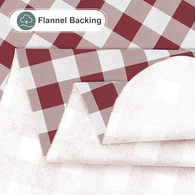 misaya Rectangle Waterproof Vinyl Table Cloth, Buffalo Flannel Backed Tablecloth, Wipeable Plastic Table Cover for Dinner, Kitchen, Outdoor (60" x 120", Burgundy and White)