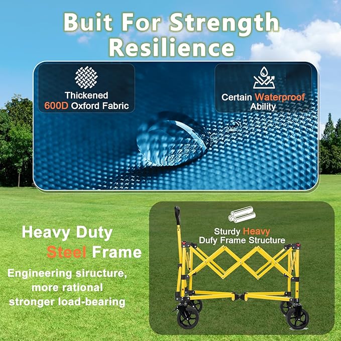 Collapsible Wagon Cart with Brake, Foldable Wagon Cart with All Terrain Wheels, Large Grocery Carts On Wheels, Heavy Duty Utility Wagons for Shopping Beach Sports Fishing Camping, 110L, Green