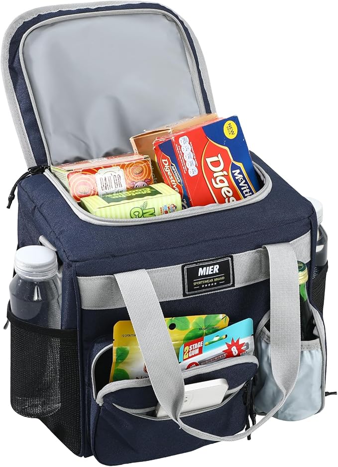 MIER Large Lunch Box for Men Women Adult Insulated Soft Sided Cooler 24 Can Leakproof Lunch Bag Collapsible for Work Travel Camping Beach, 15L (Blue-No Luggage Strap)