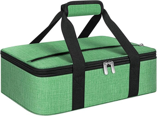 Insulated Casserole Carrier, Portable Casserole Carrier for Hot or Cold Food Lunch Tote Warmer or Cooler Bag, Lasagna Lunch Bag for Potluck Parties- Fits 9" x 13" Baking Dish-Green