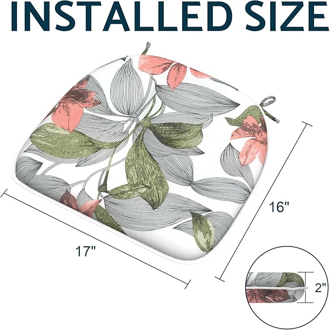 Indoor/Outdoor Chair Cushions 16x17 Inch, Patio Chair Cushions with Ties, All Weather Seat Cushions for Patio Furniture Home Garden Chair Use, Set of 4, Clemens Noir Pink