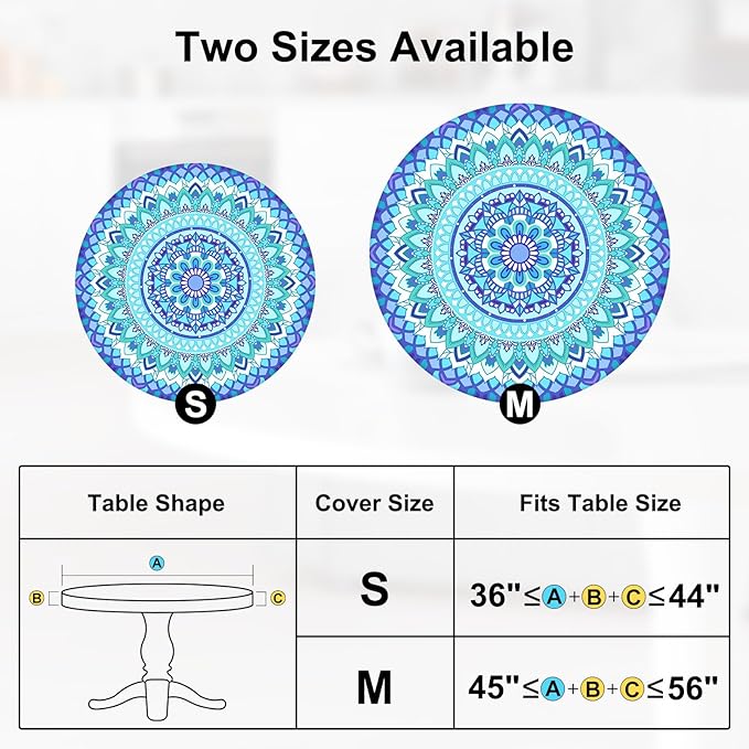 Round Tablecloth Fitted Elastic Table Cover Waterproof Table Cloth for Dinner, Party, Picnic,Camping, Round Table Cover for Indoor Outdoor