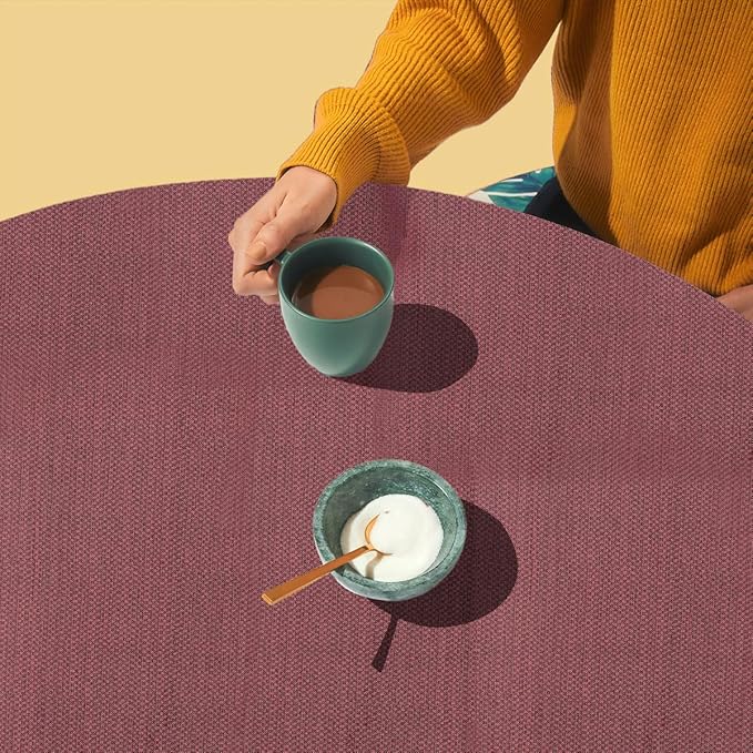 LAMINET Elastic Fitted Table Cover - Basketweave (RED) - Large Round - Fits Tables up to 45-56” Diameter