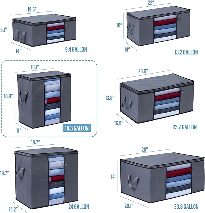VENO 3 Pack Clothes Storage Bag Organizer with Reinforced Handle Thick Fabric for Comforters, Blankets, Bedding, Foldable with Sturdy Zipper, Clear Window, Reusable (Tall 16.3 Gallon)