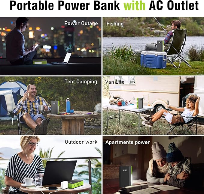 ZeroKor Portable Power Bank with AC Outlet, 65W 110V External Battery Pack 24000mAh Portable Laptop Charger Portable Power Source Backup for Outdoor Tent Camping Home Office Smart Devices -Green