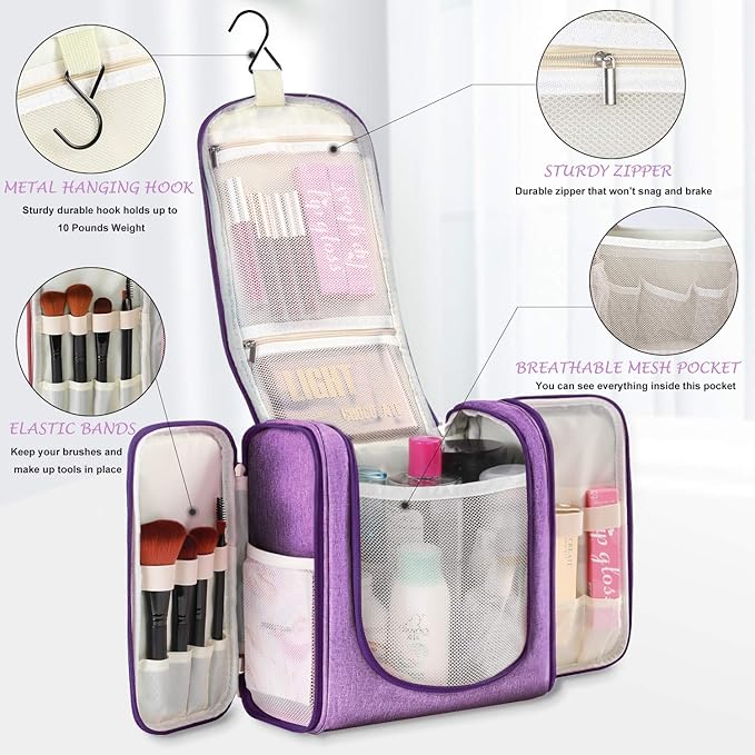 Hanging Toiletry Bag Extra Large Capacity | Premium Travel Organizer Bags For Men And Women | Durable Waterproof Nylon Bathroom, Shower, Makeup Bag For Toiletries, Cosmetics, Brushes