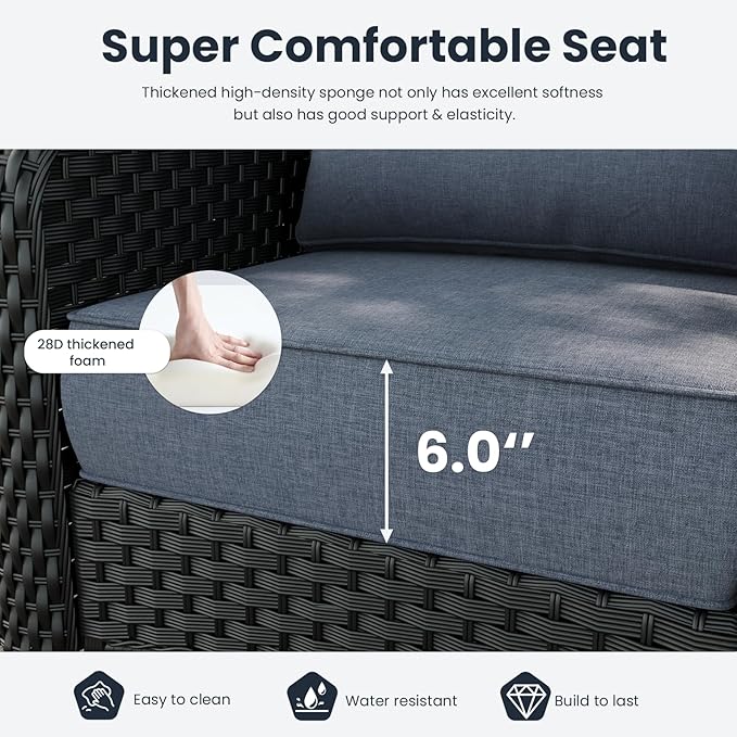 3 Pieces Outdoor Patio Furniture Sets with Single Chairs with 6-inch Thick Cushion and Side Table for Deck Lawn